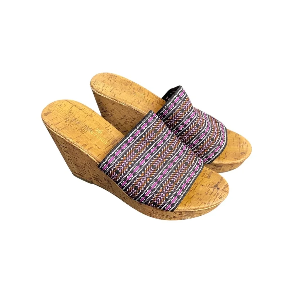 Moroccan‎ Bay Club Wedge Sandals Cork Espadrille Style Mules Women US 7